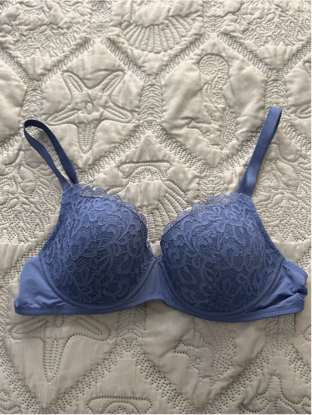 Goldenpoint Blue Lace Underwire Bra 38B Floral Scalloped Trim